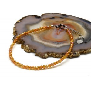 Браслет на ногу из циркона шарик гр.3мм цвет рыжий, 21см (иск.)