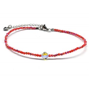 Браслет на ногу из циркона шарик гр.2мм, цвет розовый, 21см (иск.)