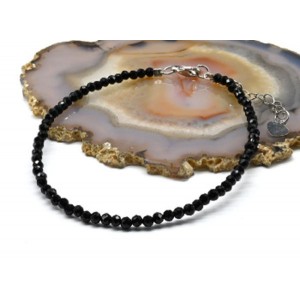 Браслет на ногу из циркона шарик гр.3мм цвет черный, 21см (иск.)