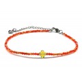 Браслет на ногу из циркона шарик гр.2мм, цвет оранжевый яркий, 21см (иск.)