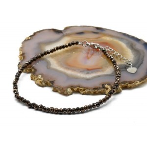 Браслет на ногу из циркона шарик гр.3мм цвет мокко, 21см (иск.)