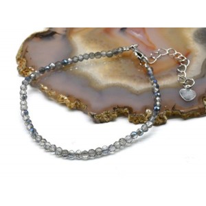 Браслет из циркона шарик гр.3мм цвет серый хамелеон, 18см (иск.)