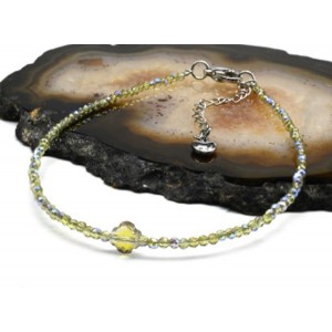 Браслет на ногу из циркона шарик гр.2мм, цвет оливковый, 21см (иск.)