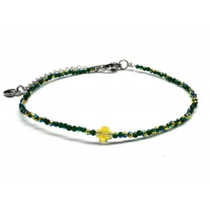 Браслет на ногу из циркона шарик гр.2мм, цвет золотисто-зеленый, 21см (иск.)