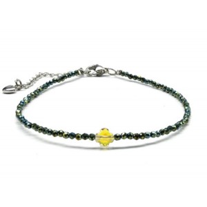 Браслет на ногу из циркона шарик гр.2мм, цвет зеленый хамелеон, 21см (иск.)