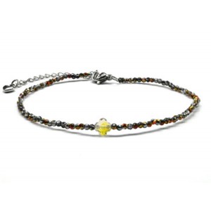 Браслет на ногу из циркона шарик гр.2мм, цвет дымчато-золотой, 21см (иск.)