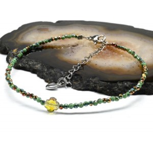 Браслет на ногу из циркона шарик гр.2мм, цвет золотисто-зеленый, 21см (иск.)