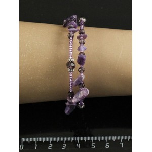 Браслет из чароита на струнке 2 оборота с хрусталем и бисером