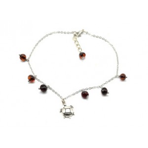 Браслет на ногу с янтарем галтовка 5мм цвет коньячный, 23см.