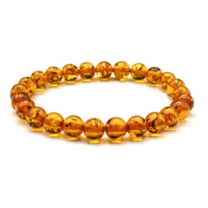 Браслет из янтаря шарик 8мм цвет коньячный, 17см (иск.)
