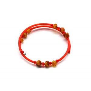 Браслет красный с янтарными вставками "кусанка" на пружинке, 14см