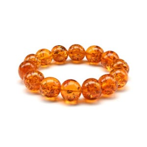 Браслет из янтаря шарик 15мм цвет коньячный, 16см (иск.)