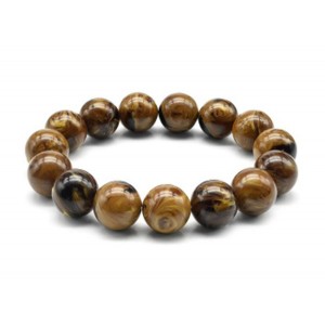 Браслет из янтаря шарик 14мм цвет шоколадный, 17см (иск.)