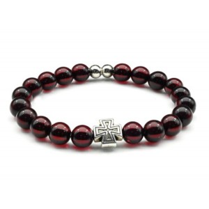 Браслет с крестиком из янтаря шарик 8мм цвет вишня, 16см (иск.)