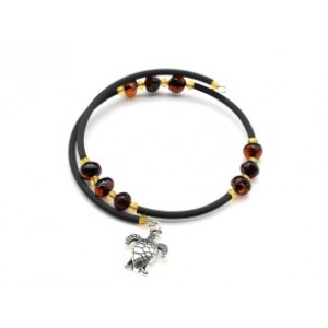 Браслет с подвеской из янтаря Черепаха 12*15мм цвет коньячный, 15см.