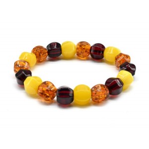 Браслет из янтаря шестигранник 11*11мм цвет медово-молочный, коньячный, вишня, 17см (иск.)