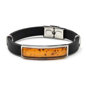 Браслет каучуковый с янтарной вставкой прямоугольник 12*42мм цвет медовый, 21см (иск.)