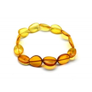 Браслет из янтаря галтовка 10*12мм цвет  радуга лимонный, коньячный, 15см
