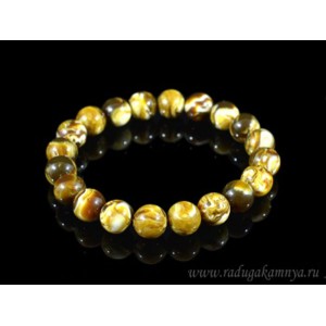 Браслет из янтаря шарик 10мм шоколадно-молочный (иск.)