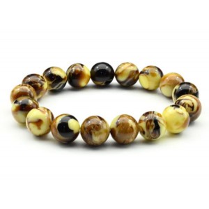 Браслет из янтаря шарик 12мм цвет шоколадно-молочный, 15см (иск.)