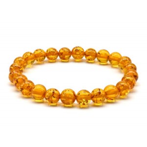 Браслет из янтаря шарик 8мм цвет медовый, 17см (иск.)