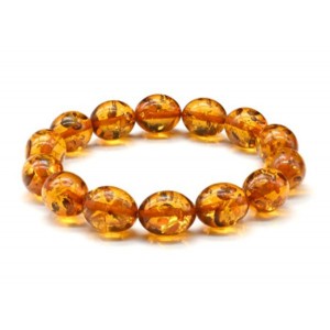 Браслет из янтаря овал 10*14мм цвет светло-коньячный, 17см (иск.)