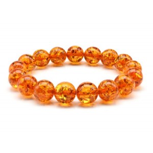 Браслет с шариками 12мм из янтаря цвет светло-коньячный, 17см (иск.)