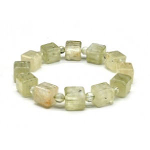 Браслет из Кунцита зеленого кубик 11,5мм, 55,1г