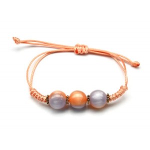 Плетеный браслет с полимером шарик 12мм цвет павандово-персиковый (иск.)