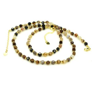 Комплект: бусы, браслет из агата кофейного 5*6мм, 44см, 17см