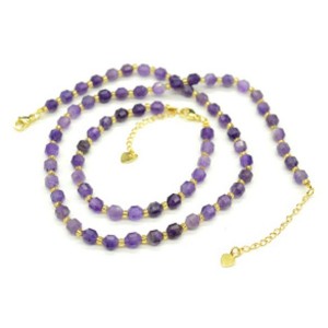 Комплект: бусы, браслет из аметиста граненые 5*6мм, 44см, 17см