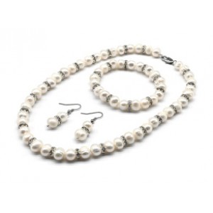 Комплект: Комплект: бусы, браслет, серьги из жемчуга  шарик 10мм белый, 43см