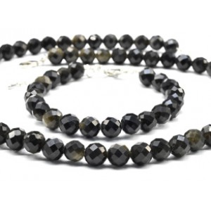 Бусы и браслет из обсидиана шарик гр.8мм, 47см, 17,5см