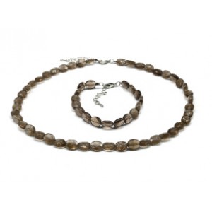 Бусы и браслет из раухтопаза овал гр.8*10мм, 45см, 18см