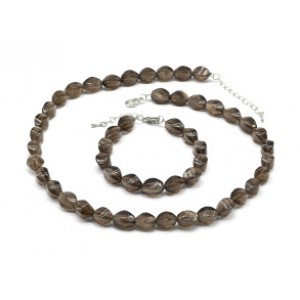 Бусы и браслет из раухтопаза рис витой 10*12мм, 45см, 18см