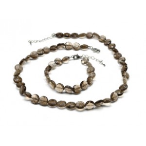 Бусы и браслет из раухтопаза круг гр.10мм, 45см, 18см