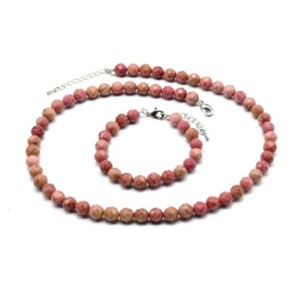 Бусы и браслет из родонита шарик гр.8мм, 47см, 17см
