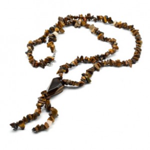 Бусы из тигрового глаза галтовка с подвеской 17*30мм, 75см