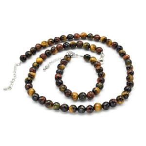 Бусы с браслетом шарик гр.8мм из тигрового, бычьего, соколиного глаза, 47см (иск.)