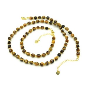 Комплект: бусы, браслет из тигрового глаза граненые 5*6мм, 45см, 17,5см