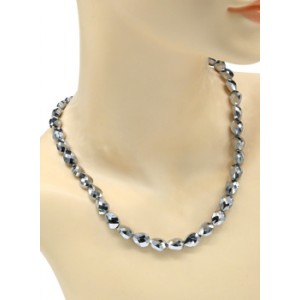 Бусы из циркона капля 9*12мм цвет серебристый, 48см (иск.)