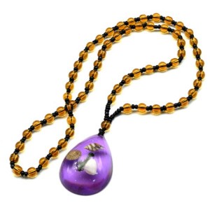 Бусы из янтаря искусственного с подвеской капля 34*47мм, цвет фиолетовый, 62см