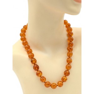 Бусы из янтаря шарик 13,5-14мм цвет коньячный, 52см (иск.)