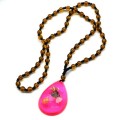 Бусы из янтаря искусственного с подвеской капля 34*47мм цвет розовый, 62см
