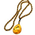 Бусы из янтаря искусственного с подвеской капля 34*47мм цвет желтый, 62см