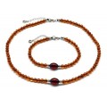 Янтарные бусы с браслетом шарик 5мм цвет коньячный, 41см, 19см (иск.)