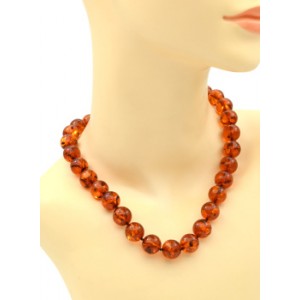 Бусы из янтаря шарик 14мм цвет коньячный, 48см (иск.)