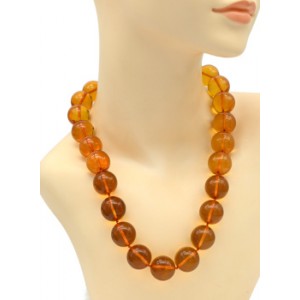 Крупные бусы из янтаря шарик 20мм цвет светло-коньячный, 56см (иск.)