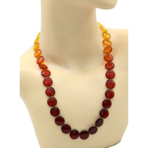 Бусы из янтаря круг 15мм цвет радуга лимонно-вишневая, 55см (иск.)