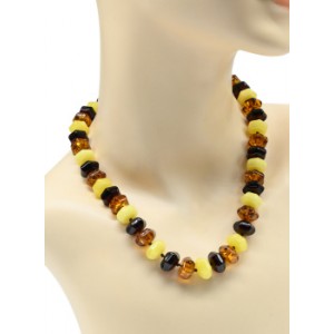 Бусы янтарные шестигранник 12*8мм цвет молочный, коньячный, вишня, 47см (иск.)